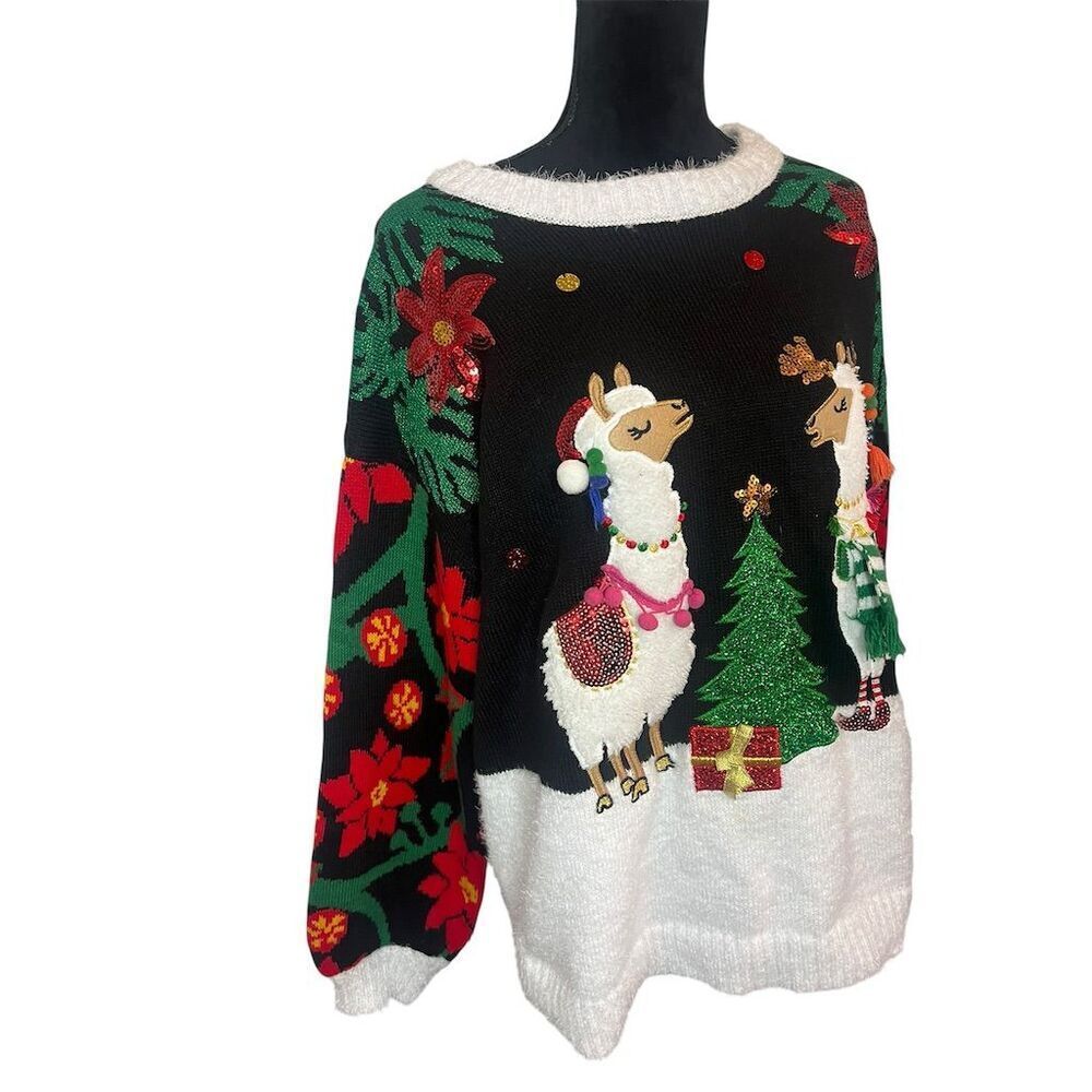 UGLY CHRISTMAS SWEATER LLAMA HOLIDAY TIMES FESTIVE SWEATER WOMENS SIZE 16W - Picture 3 of 9